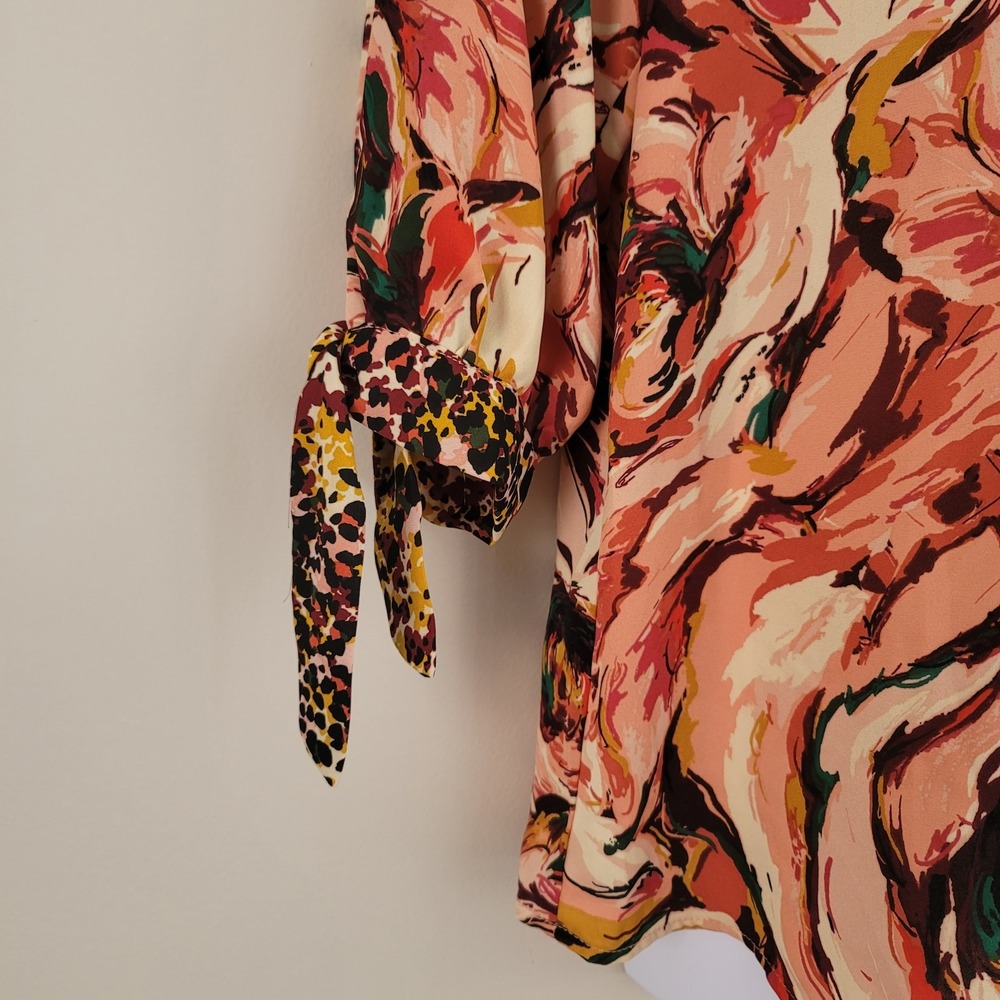 FIG & FLOWER Size 1X Floral Animal Print Chiffon Blouse 3/4 Sleeve Popover Top - Picture 6 of 8